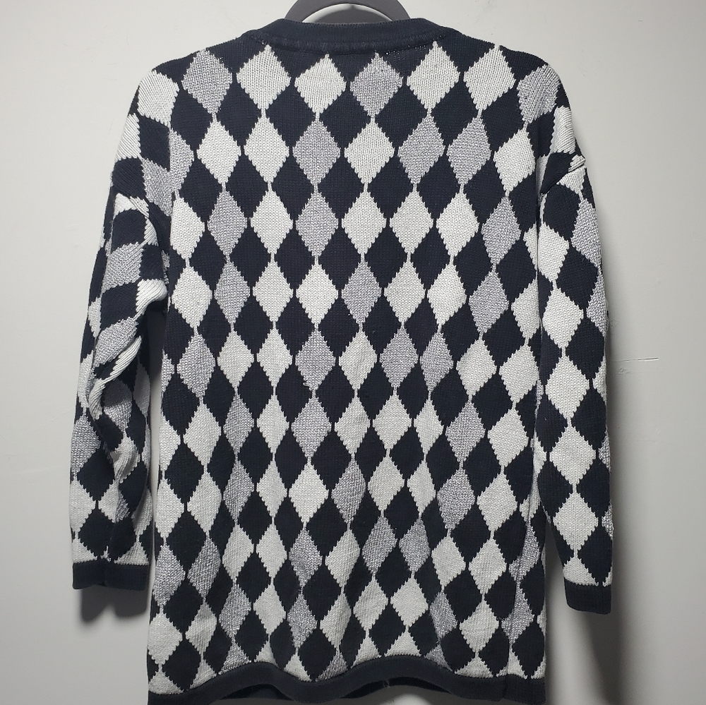 Vintage Diamond Pattern Sweater Size Small Silver 90s The Nanny Fran Fine Retro - Picture 2 of 6